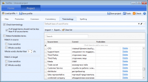 Настройки проверки терминологии в Verifika
