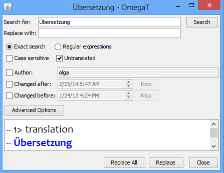 Video: Search and Replace in OmegaT 3.1.0 Search and Replace in OmegaT Text Replace Window