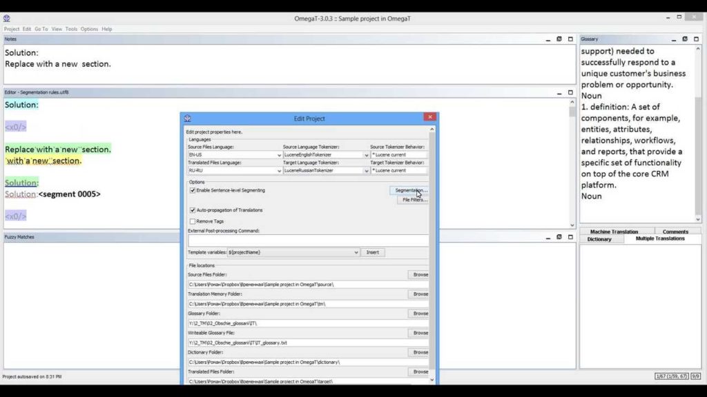 Video: Splitting Segments in OmegaT Splitting Segments
